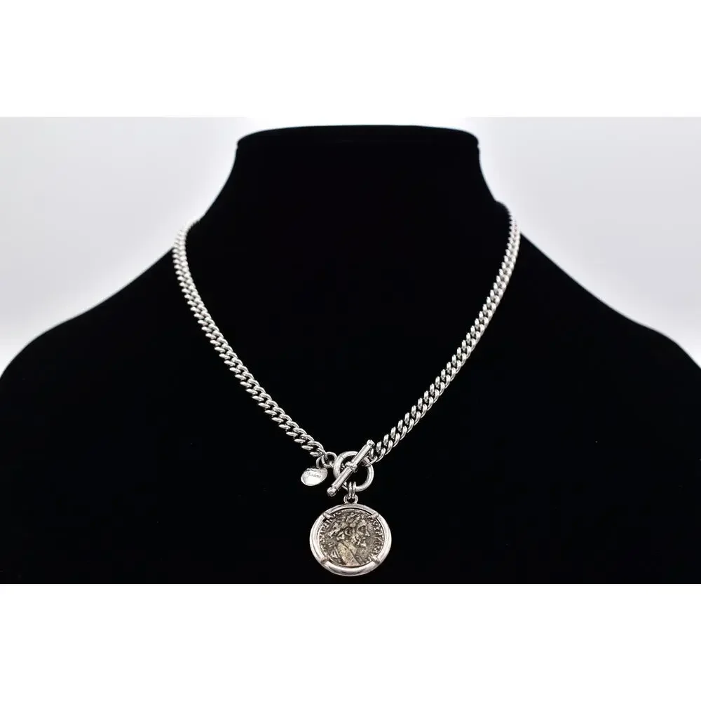 Dyadema Italy Bronze Greek Coin Pendant Necklace Chunky Chain Toggle Y2K BinBE